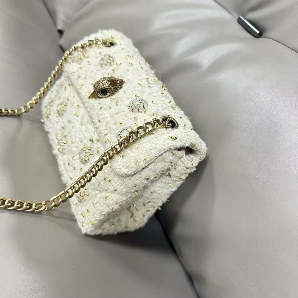 Kurt Geiger Tweed Chain Shoulder Bag with Gold Accents